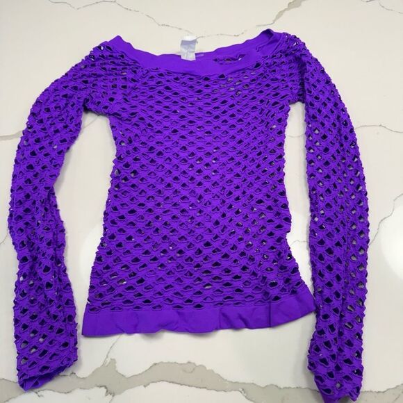 Purple Mesh Long Sleeve Top - Picture 1 of 4